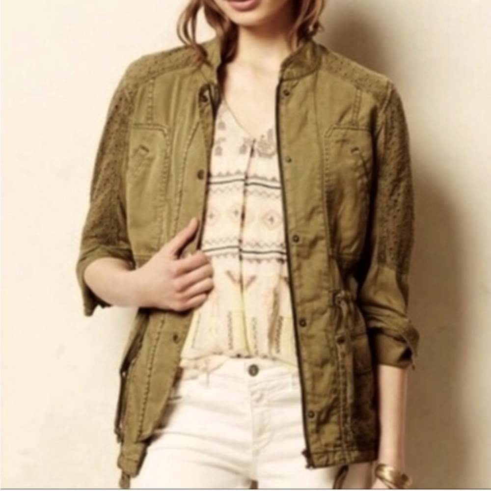 Anthro Hei Hei green eyelet utility jacket coat